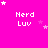 Bright pink background with white text 'Nerd Luv' repeated in a , surrounded by small white and pink stars in various positions