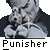 Static pixelated icon featuring a grayscale Punisher character bust with white cross symbol and "Punisher" text below, set against light gray background.