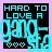 Pixelated cyan text on black background with pink hearts, two frames showing animation of heart color change from cyan to pink.