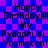 Pixelated birthday message icon with blue-purple checkered background and repeated text elements.