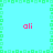 Pixelated cyan background with green square border, four pink "ali" texts at corners, and central vertical/horizontal green line patterns.