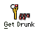 Pixelated static icon featuring a yellow stick figure holding a white and red object, two small red-and-white objects to the right, and "Get Drunk" text below on gray background.