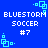 Blue background with white pixelated text reading "BLUESTORM SOCCER #7" and cyan square-shaped pixel art elements scattered around.