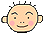 Six pixelated cartoon faces with pink cheeks and spiky hair display sequential expressions: smiling, frowning, crying tears, blue head effect, winking with tear streaks, laughing widely.