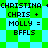 Pixelated text displays 'CHRISTINA', 'CHRIS +', 'MOLLY =', 'BFFLS' over a green and cyan checkered background with diamond-shaped green patterns.