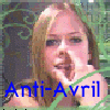 A static image of a person with light brown hair wearing a green top, with blue text reading 'Anti-Avril' at the bottom and red text 'POSER' overlaid on the right side.