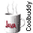 A contact sheet of 12 animated frames showing a steaming coffee mug with "Java" text and "Coolbuddy" branding, arranged in a 4x3 grid on a gray background.