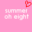 A static image with a pink background featuring a red pixelated heart symbol above white text reading 'summer oh eight' in two identical