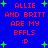 Blue background with red pixelated text reading 'ALLIE AND BRITT ARE MY BFFLS :P' surrounded by green plus signs.