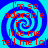 Blue and cyan spiral background with red text reading 'I'm so adorable ifu like me tell me lol' repeated in four identical quadrants.