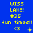 Blue background with yellow text and symbols; three of identical repeated elements including 'WISS LAX!!! #35 fun times!!' and emoticons, each showing slight animation variations in the bottom 's symbols