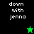 Pixelated text "down with jenna" on black and green backgrounds with a green star and black star icon.