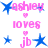 Pixelated pink and blue text with star symbols arranged in a pattern on white background