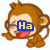Pixelated monkey with brown fur, blue eyes, and red tongue; two versions show different facial expressions while one displays text overlay.