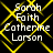 Yellow geometric pattern with white text reading 'Sarah Faith Catherine Larson' on black background.