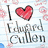 Pixelated image with text "I ❤️ Edward Cullen" on floral background, partial face of a person in top-right and bottom-left sections.