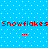 Blue background with white dots; red text "Snowflakes Snowflakes" repeated twice with ellipses between
