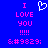 Blue background with pink text reading "I LOVE YOU !!!!" and a white pixelated heart above the text, followed by an encoded string.