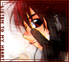 Animated sequence of a red-haired anime-style character with headphones, showing subtle facial expression changes against a light background with vertical text.