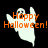 Pixelated ghost icon with orange text 'Happy Halloween!' on black background, showing three color variations of the same design.