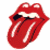 A pixelated red lips and tongue logo with text "The Rolling Stones" in matching red font on a white background.