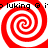 Four identical red and white spiral patterns arranged in a with black text repeating 'luking @ is luking @' above and below the