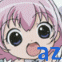 Pixelated anime-style character with pink hair and large black eyes in three distinct poses: open-mouthed surprise, winking smile, and hand-to-mouth gesture.