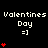 Pixelated Valentine's Day-themed icon with repeated text and heart symbols in red on black background.