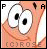 A cartoon character with large white eyes and black pupils, smiling face, orange skin, and a small dark eyebrow on the right side of its head.