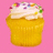 Pixelated cupcake with yellow wrapper and white frosting topped with multicolored sprinkles on pink background, next to pixelated text on bright purple background.