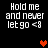 Pixelated text reads "Hold me and never let go <8" with a red heart symbol on black background, showing animation changes in heart color.