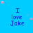 Blue background with repeated text "I love Jake" in dark blue, surrounded by pink and light blue stars.