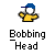 Pixelated character in yellow shirt and blue cap bobbing head with arms raised, displayed in with text "Bobbing Head" beneath each instance