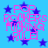Blue background with scattered dark blue stars and repeated pink text reading "POP ROCKERS FUCKING RULE" in pixelated font.