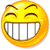 Two identical yellow emoji faces with closed eyes and wide grins showing white teeth, positioned side-by-side on a plain background.