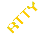 Yellow 3D block letters spelling 'RTTY' on a gray background, arranged in a repeating pattern with some letters rotated or partially obscured