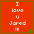 Red square icon with green border displaying "I love u Jared !!!" text and small green tree in bottom-right corner.