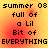 Pixelated text on a gradient background with red and yellow hues, displaying 'summer 08 full of a Lil Bit of EVERYTHING' in four identical