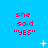 Blue background with red pixelated text reading "she said 'yes'" repeated in three , white star-like shapes scattered across the image