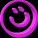 A 3x2 contact sheet of six animated frames showing a purple circular icon with a smiling face rotating through different angles against a black background.