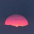 A pixelated semi-circular shape with a gradient from dark pink to bright pink and orange at the bottom, set against a dark blue background.