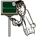 Animated cartoon doctor in white coat with stethoscope, holding a pen-like tool near a green monitor with a heartbeat line.