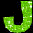 A contact sheet of three animated frames showing a green glittery letter J with white sparkles on black background, arranged in 2x2 grid with bottom-right empty space.