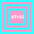Four identical pixelated squares with alternating cyan and pink borders, each containing the text 'shaii' in white.
