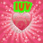 Animated icon with pink heart radiating light, green 'LUV' text above, and cyan 'LUV' text below on pink background.
