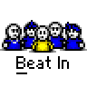 Animated contact sheet of a pixel art character sequence showing multiple frames with text bubbles and explosion effects on gray background.