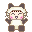 Pixelated character with brown ears, white face, pink cheeks, and dark brown limbs in four distinct poses.