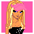 A 3x3 contact sheet of pixel art frames showing a blonde cartoon character in various poses with pink heart accents and "sweet" text on pink backgrounds.