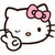 Pixelated white cat face with black outline, pink bow on right side, small brown nose, two black eyes, and a spiral tail shape.