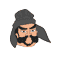 Pixelated cartoon head with dark gray beanie, long sideburns, and thick mustache; left image shows closed mouth, right image shows open mouth.